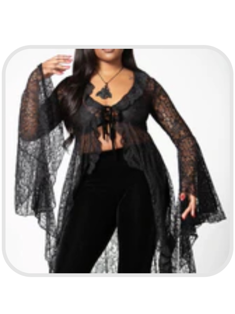 Killstar Black Lace Bell-Sleeve Sheer Duster - Women Size Medium